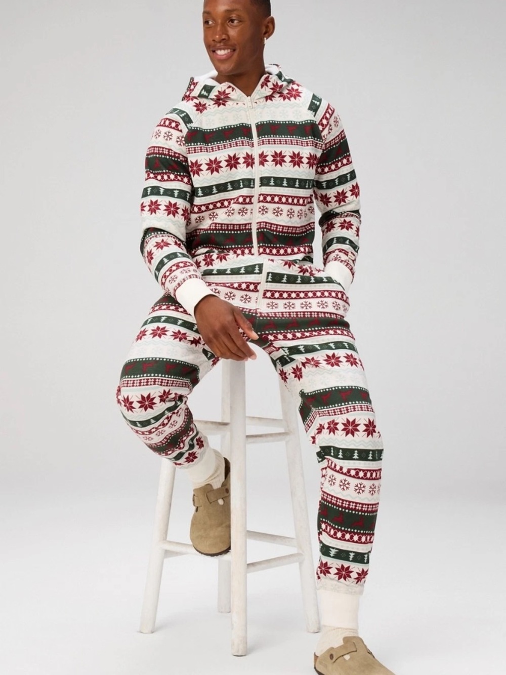 Fabletics Go-To Fleece Hooded One Piece Holiday FairIsle Full Zip XL  Tall NWT